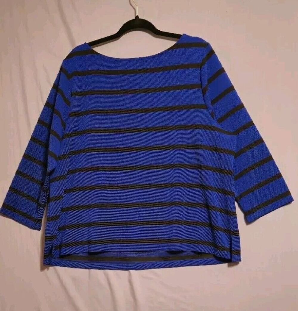 Liz Claiborne Plus Sz 2X Top Career Blouse Blue Black Stripe